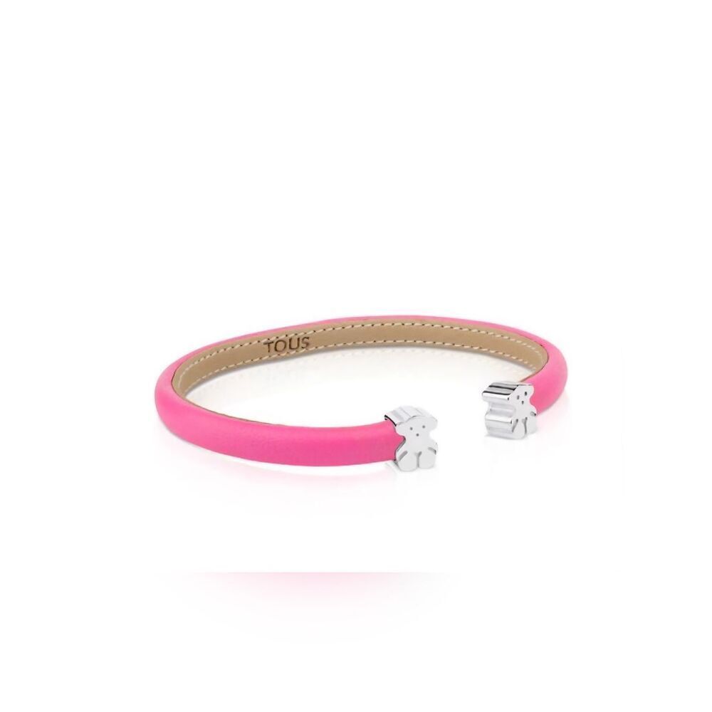 NWOT TOUS Sweet Dolls Sterling Silver And Pink Leather Bangle